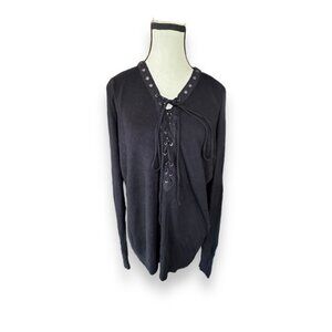 Womens 2 Forever 21 Black Lace Up V Neck Sweater 18 20 L 2L